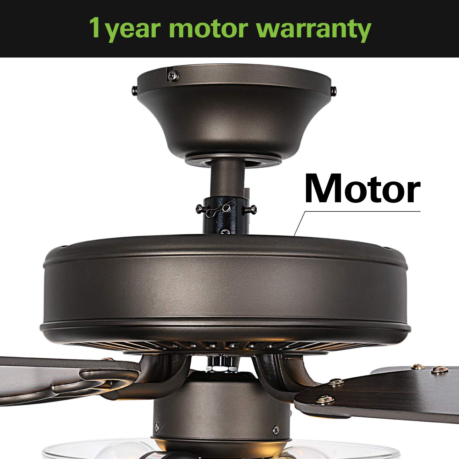 hykolity 54 Inch Indoor Ceiling Fan W/ Dimmable Light Kit and Remote