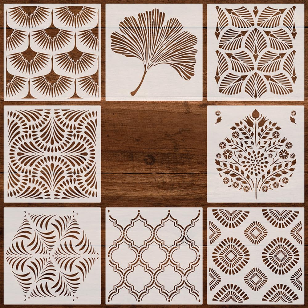 ZSUIQIN 8 Pcs Drawing Painting Stencils, for Scrapbooking & Furniture