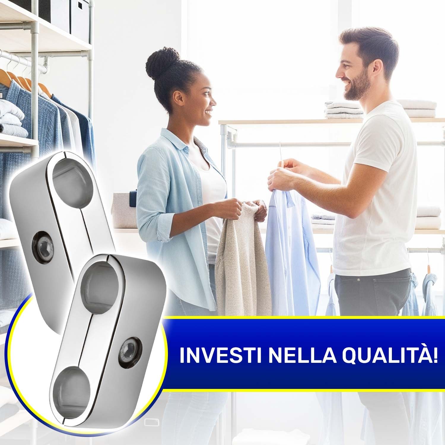 2 Pezzi Porta Tubo Parallelo con 2 Fori Ø 25,5 mm 85x31 mm è Cromato ed è Adatto per Struttura Cabina Armadio Componibile - Garanzia di 10 Anni - MONTERAL