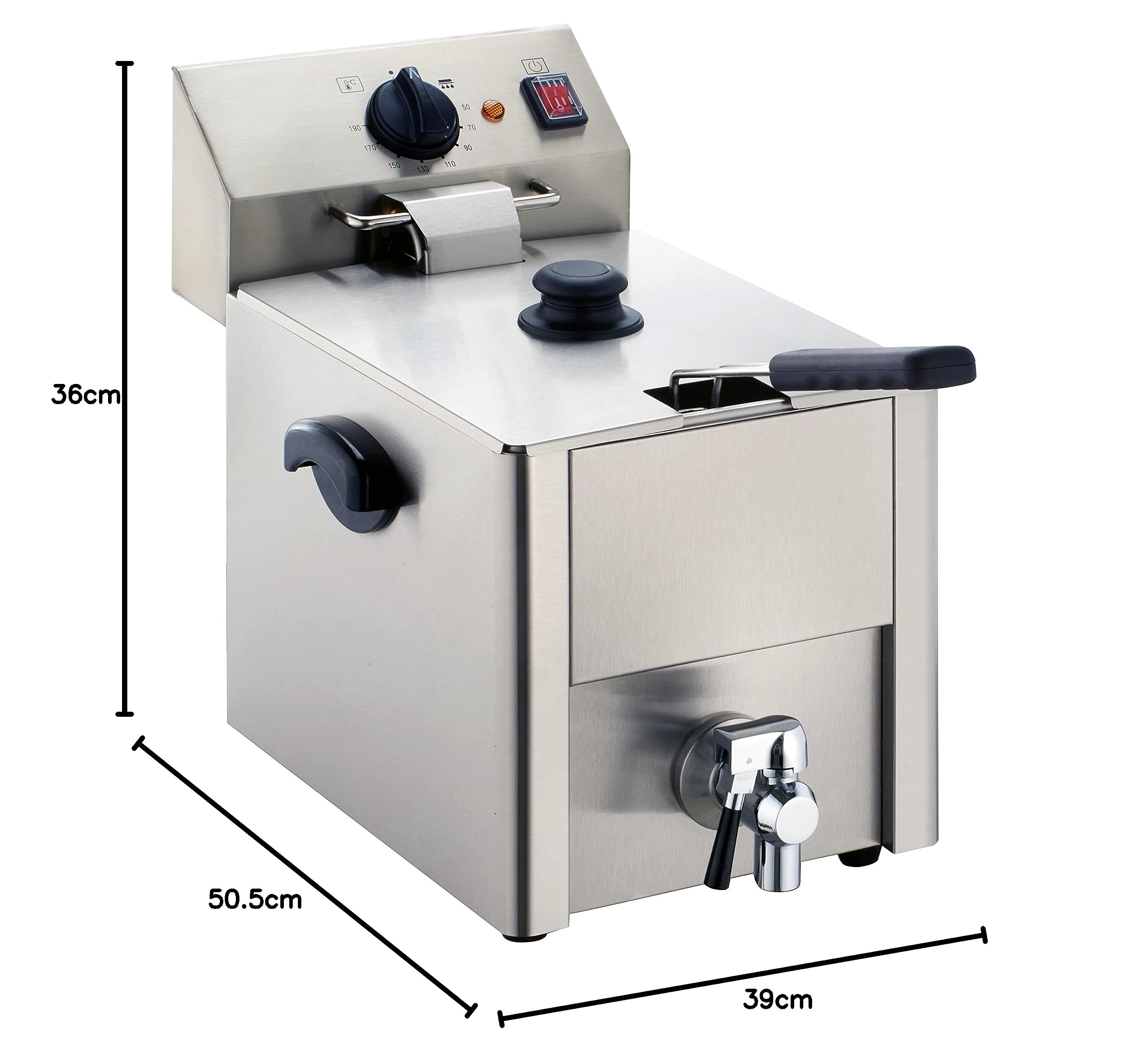 GastroHero Friggitrice elettrica da 10 l, in acciaio inox con rubinetto di scarico, termostato e protezione contro il surriscaldamento, friggitrice compatta ideale per ristoranti e gastronomia