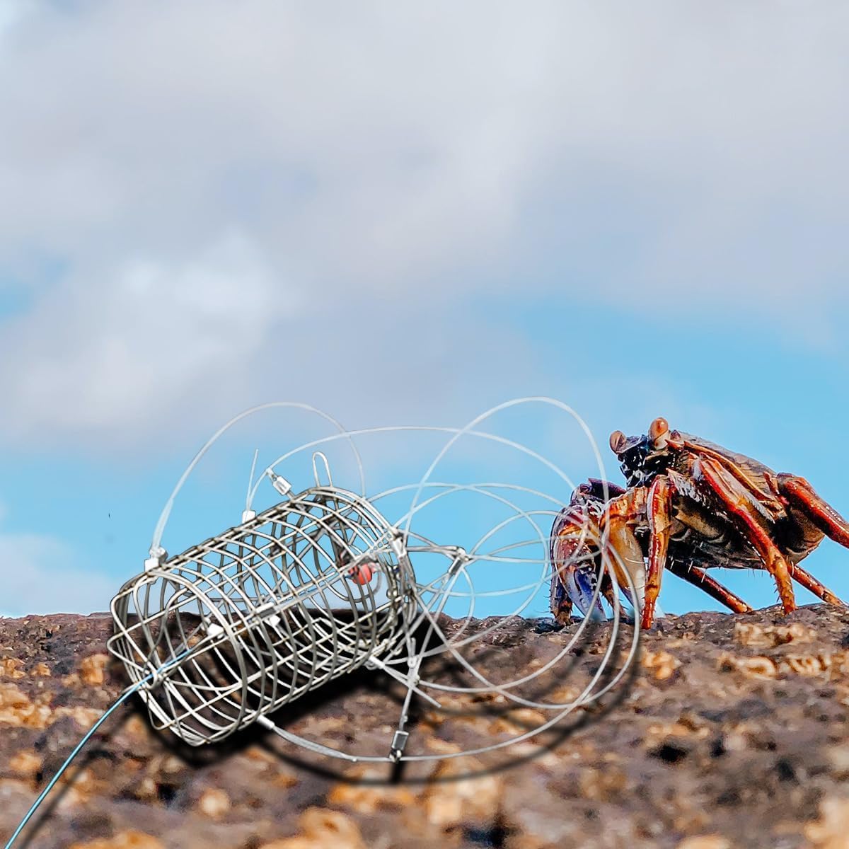 2 Pack Crab Snares for Fishing Rods, Stainless Steel Raw Wire Coil Wire Mesh, 8 Rings, Figure 8 Ring Lead Drop Hanging Ring, Rectangular Bait Trap for Treasure, Rock, Blue Crab,Bait Traps