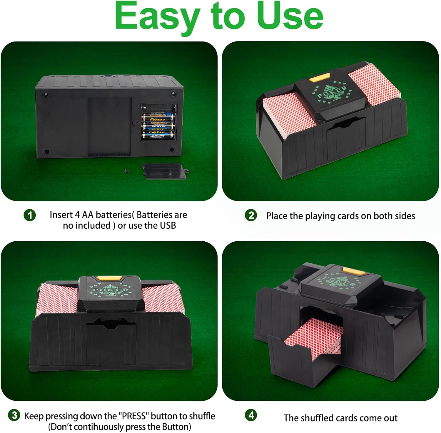 Automatic Card Shuffler with Travel Case, USB/Battery Operated Electric Playing Card Shuffler for UNO Poker Shuffler, Shuffler Machine for 1-2 Decks 2 Playing Cards