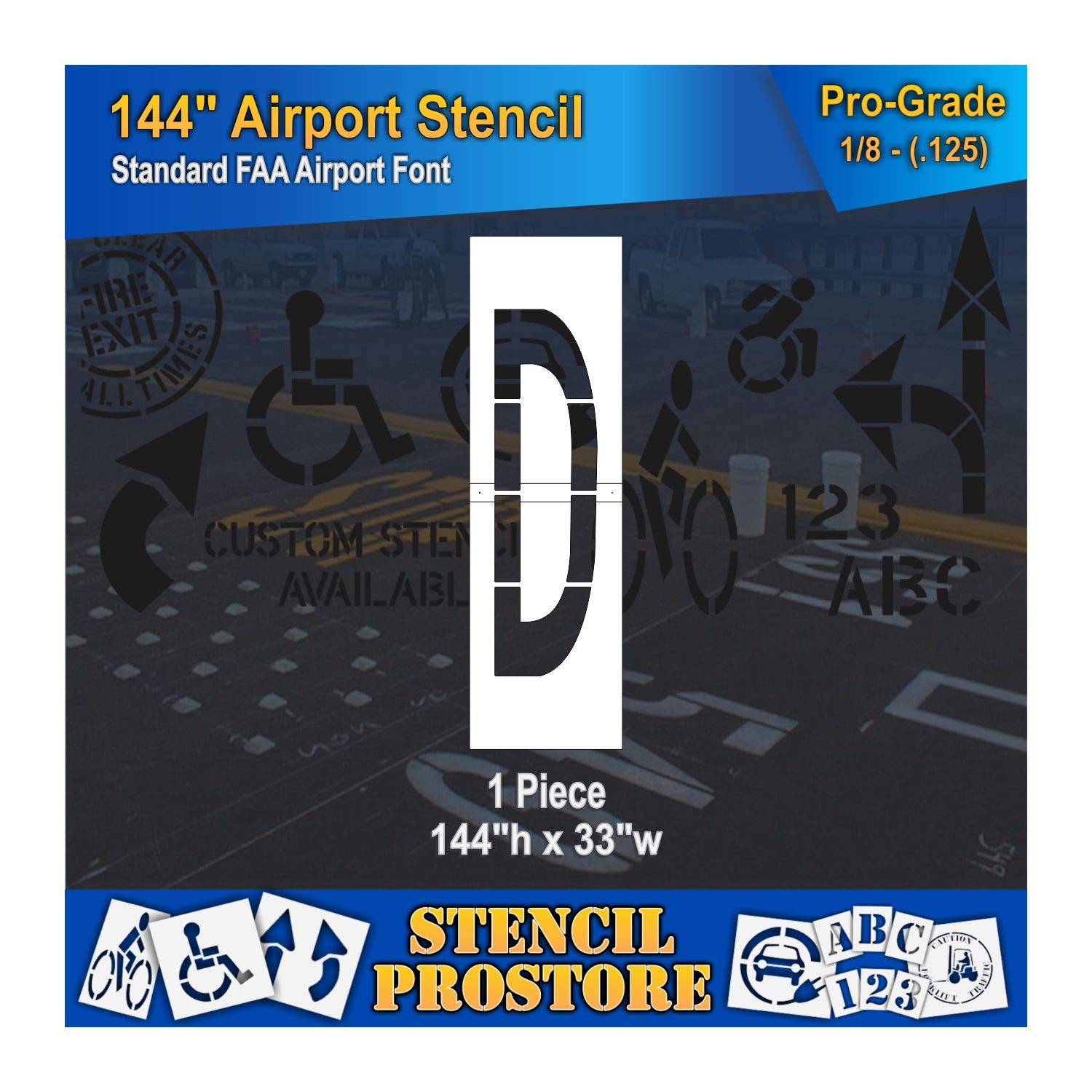 Airport FAA 144in. Letter D Stencil - 144'' x 41'' x 1/8" (128 mil) - Pro-Grade