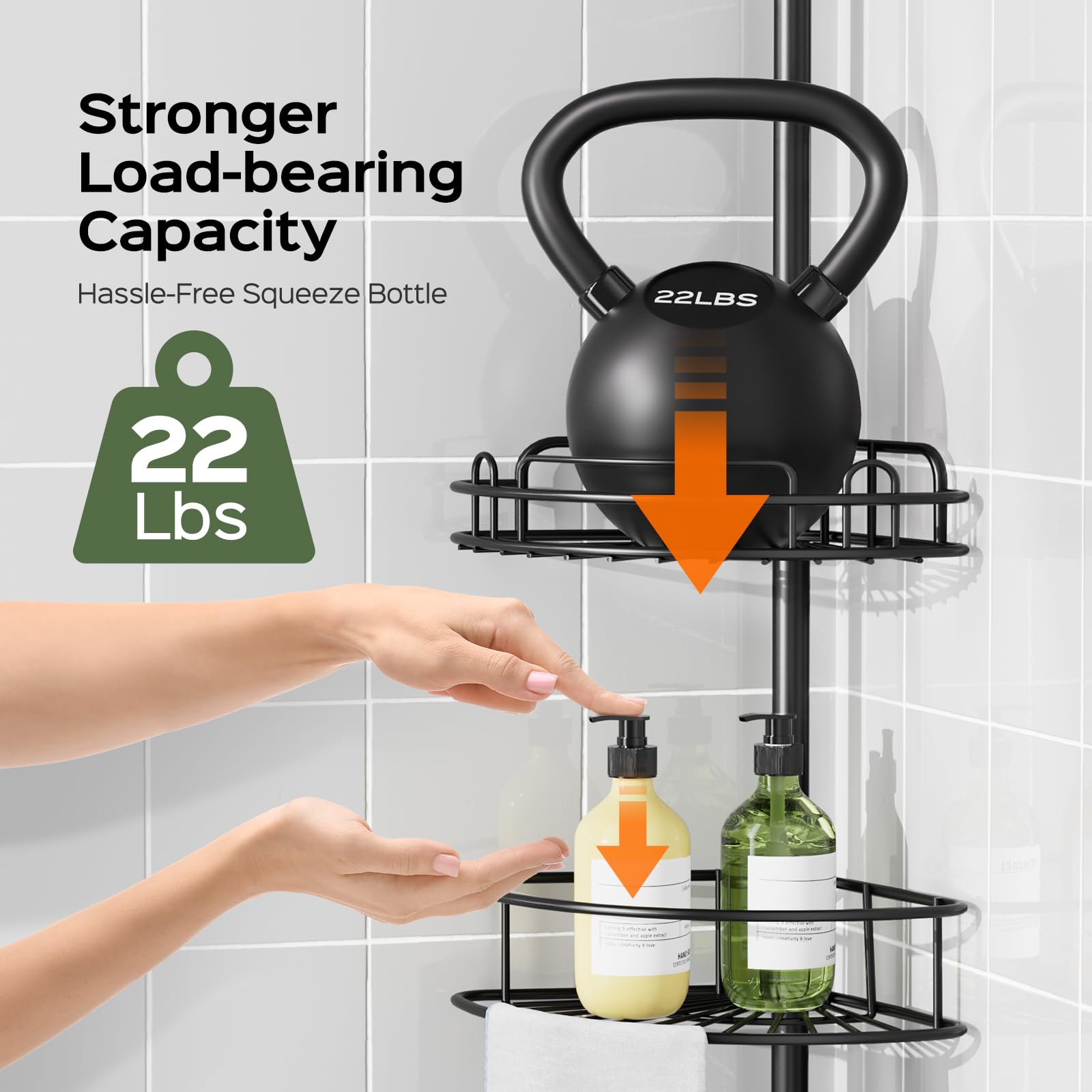 HAMITOR Shower Caddy - No Drill, Rustproof! -2