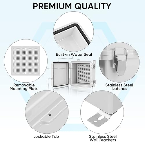 Miniatura 5 de TICONN Caja de conexiones eléctricas impermeables IP67 carcasa de plástico ABS con cubierta con bisagras con placa de montaje, soportes de pared,