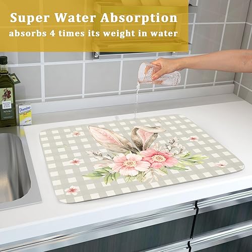 Vista 77 de Tapete de secado de platos de árbol de Navidad, muñeco de nieve, para encimera de cocina, de 16 x 18 pulgadas, tapete de secado de microfibra