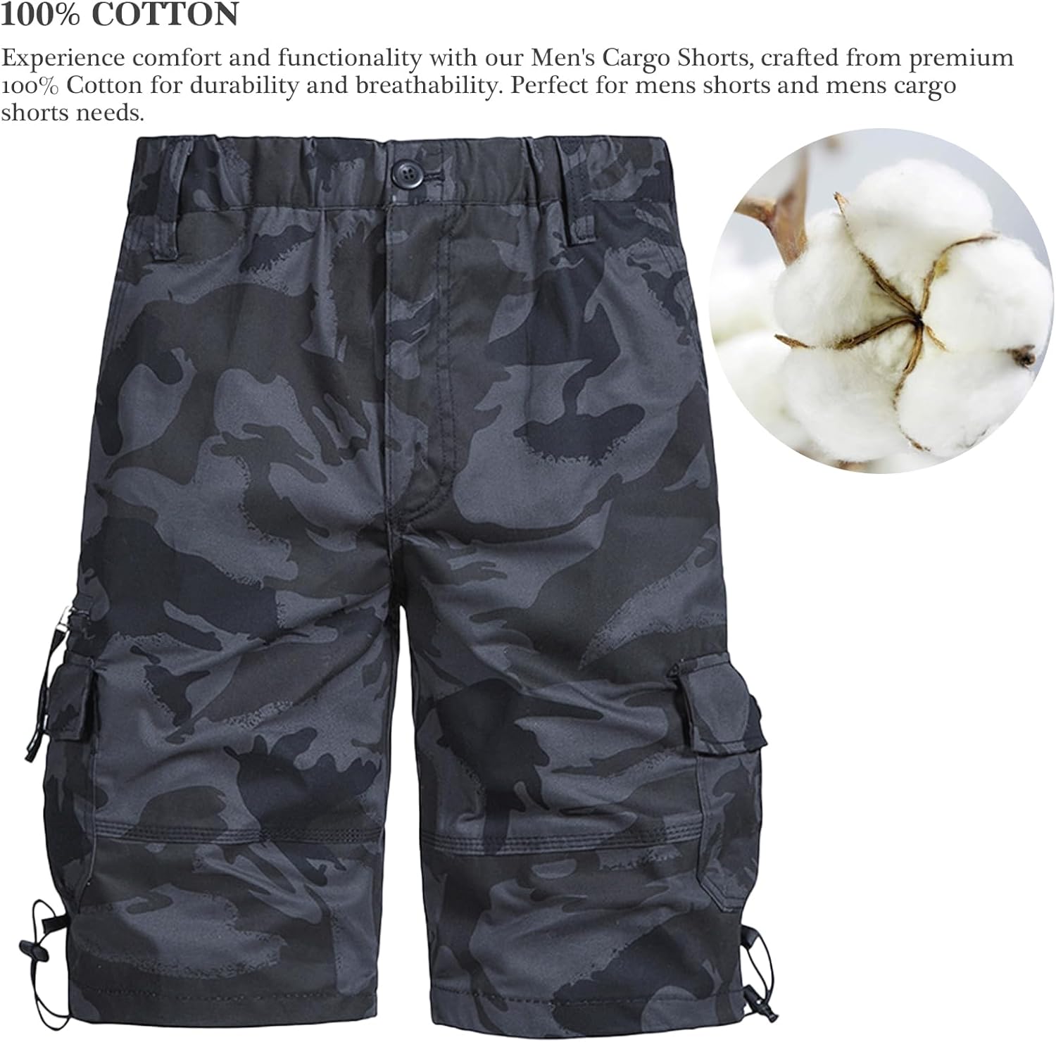 Mens Cargo Shorts Elastic Waist Relaxed Hiking Shorts Men 1/2 Casual Cotton Shorts Big and Tall Work Shorts for Men - Image 3