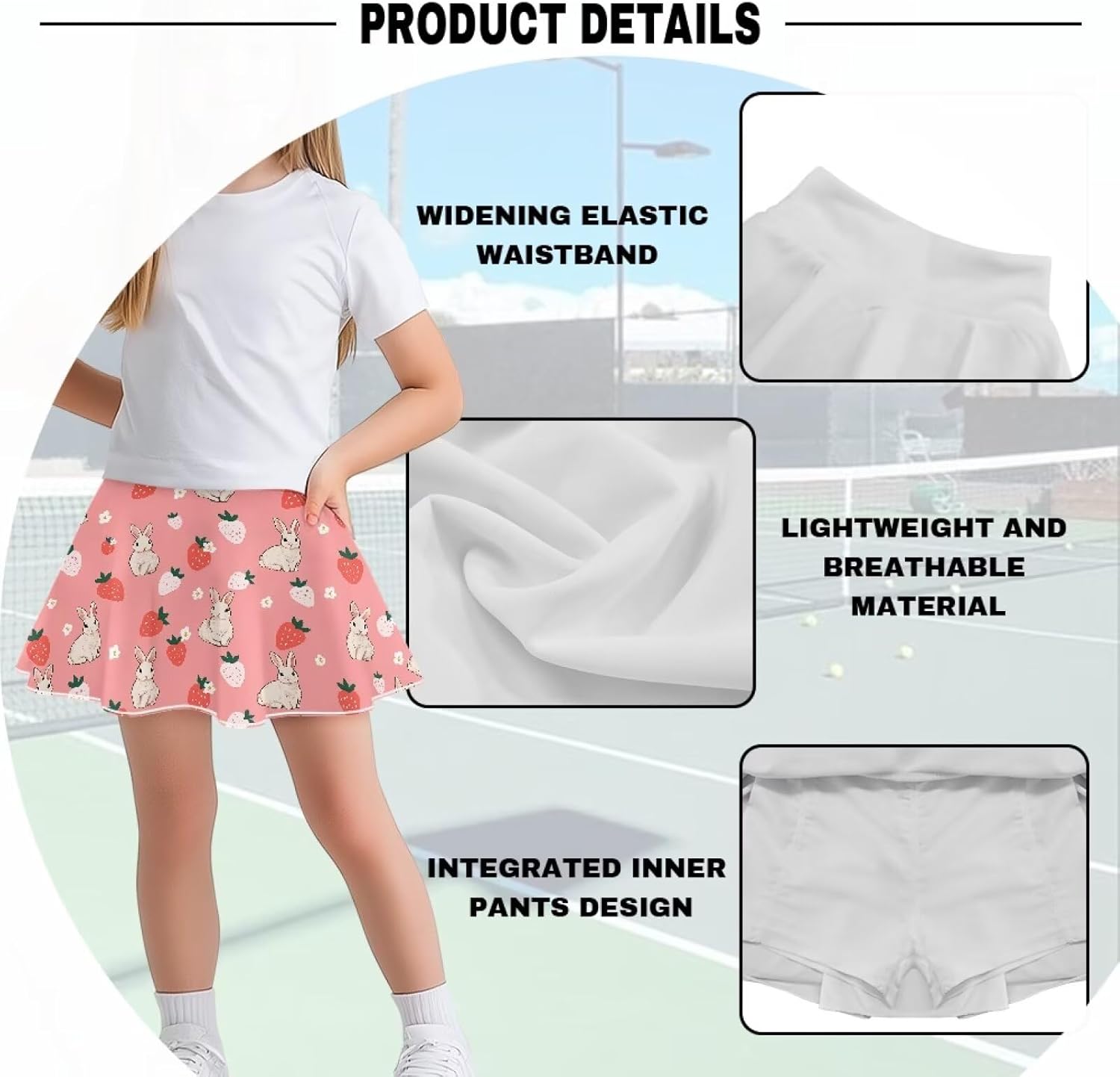 Girls Tennis Skirts with Shorts High Waisted Skater Skirt Stretchy Activewear Sports Athletic Skirts for Kids