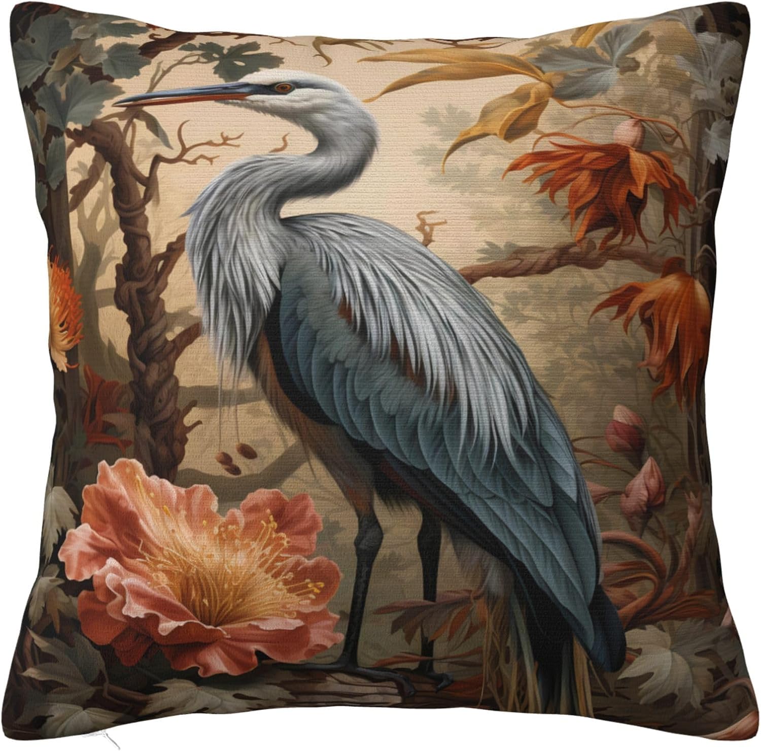 Heron Pattern William Morris Throw Pillow Covers Decorative Outdoor Soft Pillowcases Home Decor Living Room Cushion Case for Bed Couch Car 18x18 Inch