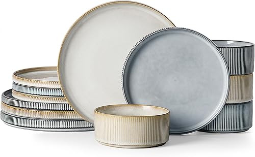 Miniatura 69 de Juego de platos y cuencos Famiware Star, juego de vajilla moderna de cerámica para 6, juego de vajilla de cocina de 18 piezas - Resistente a las