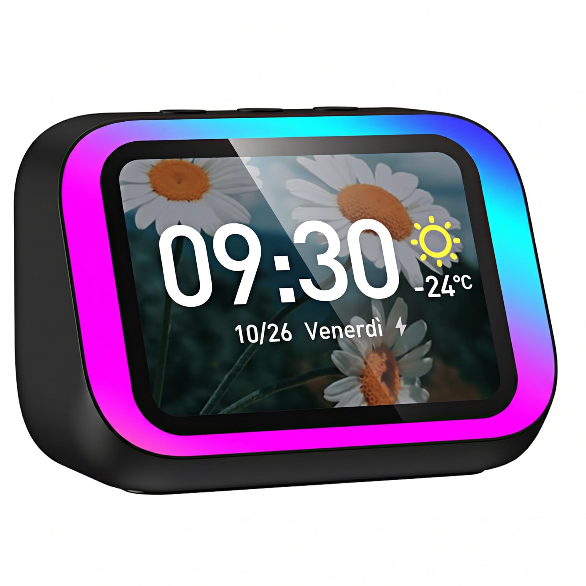 Altoparlante Bluetooth con Display 4" – Smart Speaker con Assistente Vocale, Chiamate, Musica, Meteo, Calendario, Sveglia, Orologio Mondiale, Effetti Luce, Cerca Telefono, Fotocamera Remota (Nero)