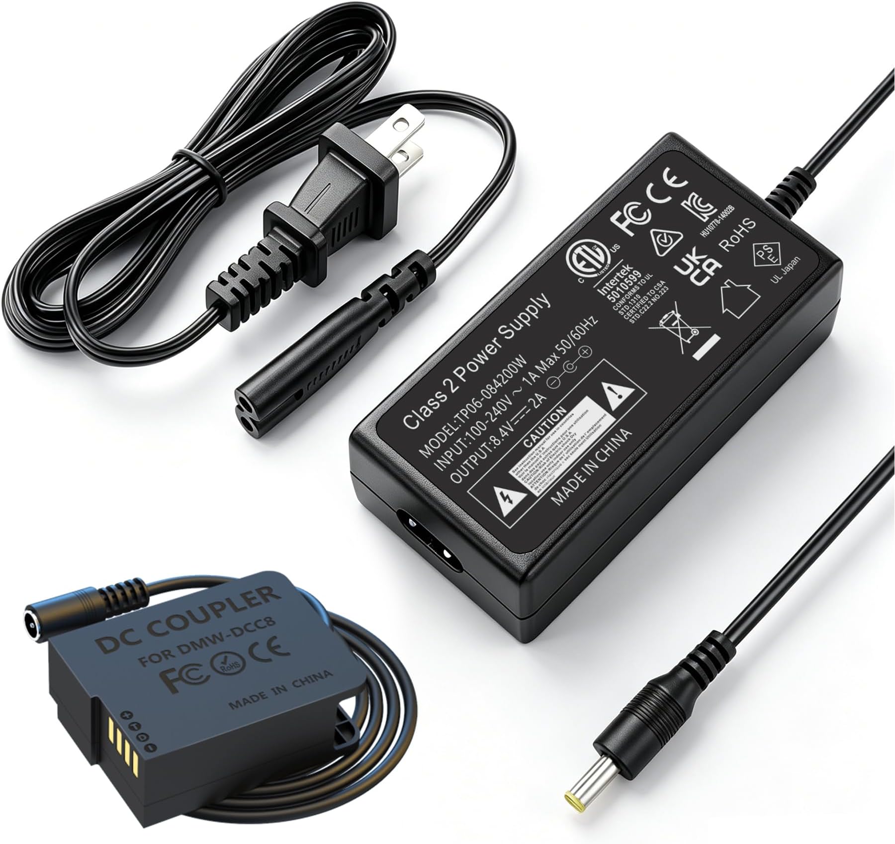 DMW-DCC8 DC Coupler Dummy Battery DMW-AC10 Power Supply Adapter Kit for Panasonic Lumix DMC-G7, DMC-G85, DMC-FZ2500, DMC-GX8, DMC-GH2, DMC-G5, DMC-G6, DMC-FZ200, DMC-FZ300, DC-G95 Camera
