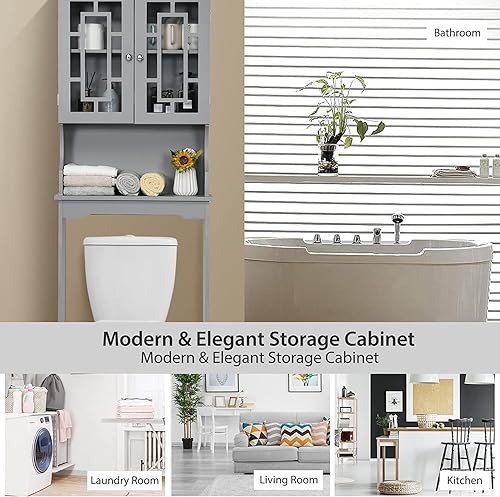 Miniatura 7 de GRAFFY - Armario de almacenamiento sobre el inodoro, soportes ahorradores de espacio para baño con estante ajustable, estante de almacenamiento