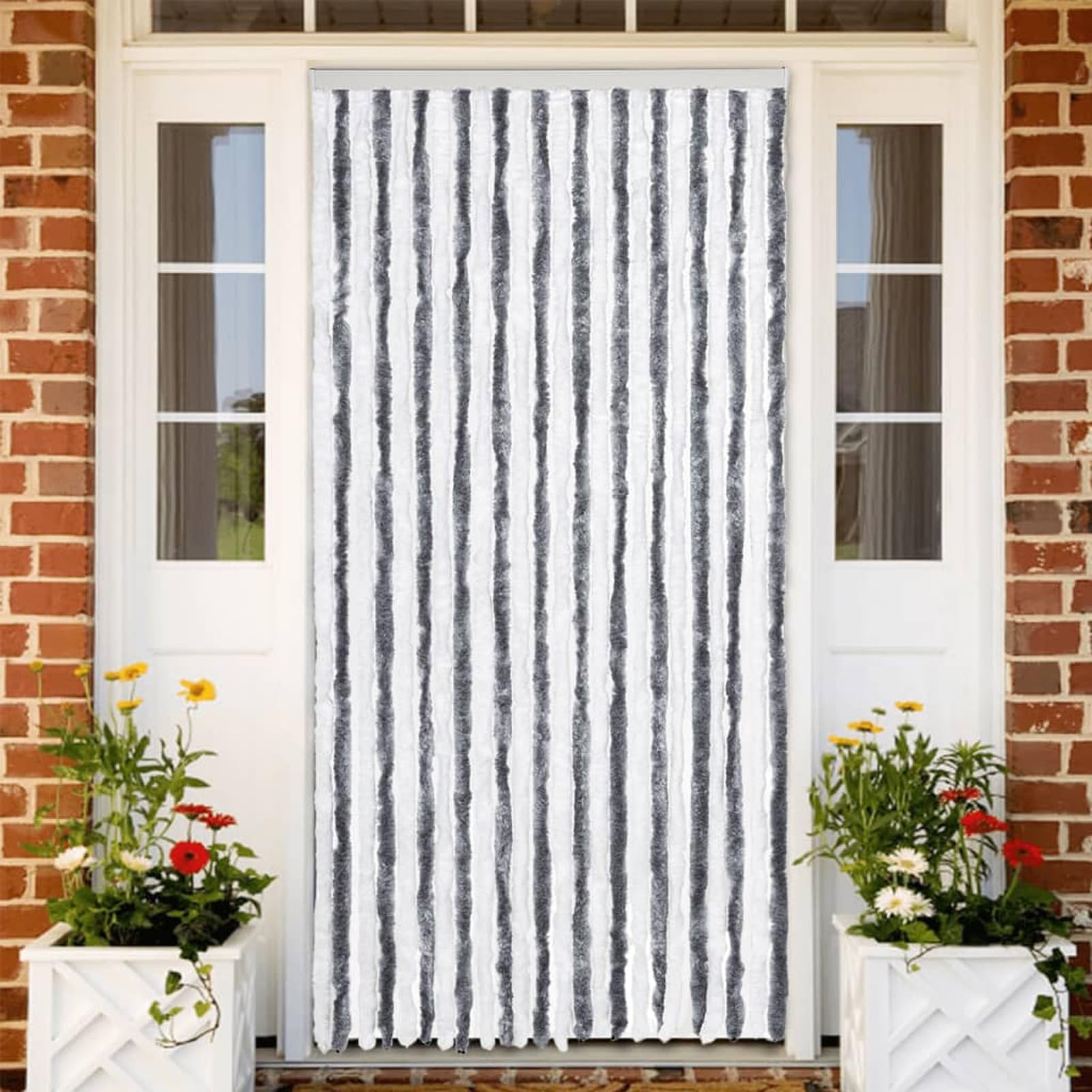 ZEYUAN Tenda Antimosche Grigio e Bianca 100x230 cm in Ciniglia,Tenda Antimosche per Finestre e Porte Leggera Resistente all'Acqua Silenziosa Zanzariera Antiisetti-377370