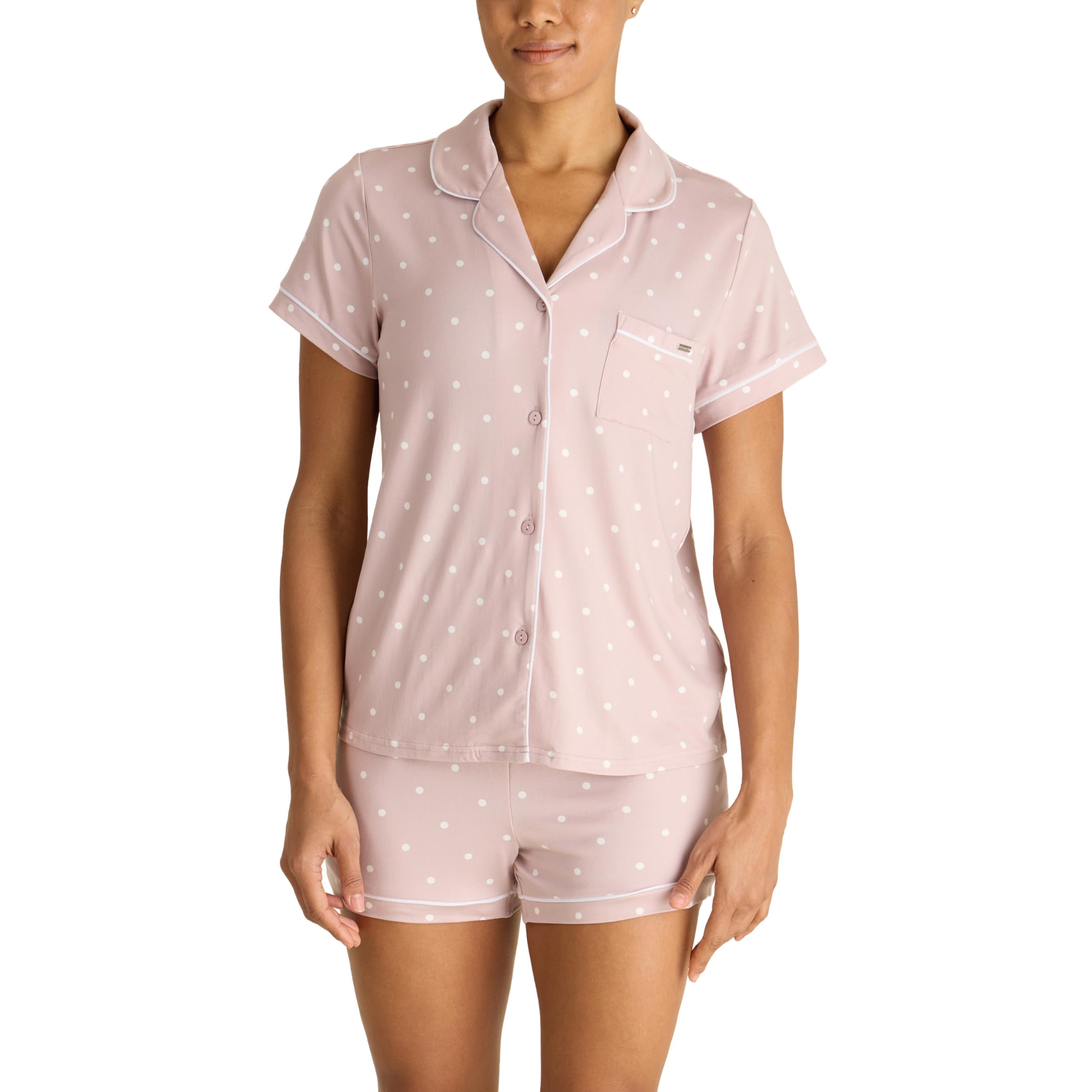 Ensemble de pyjama premium Tahari col cranté et short imprimé Cloud Pin Dot L - 8