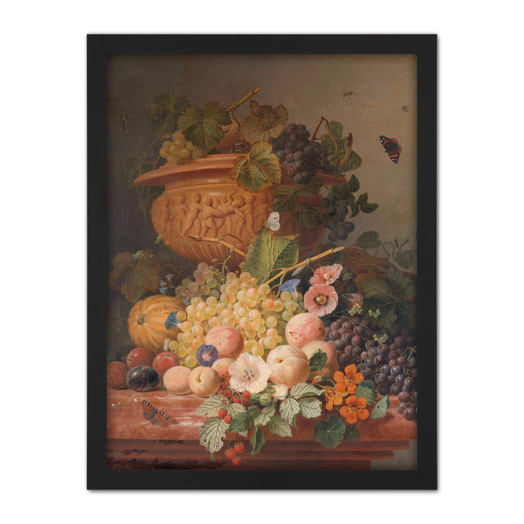 Artery8 Eelkema Still Life With Flowers And Fruit Painting Artwork Framed Wall Art Print 18X24 Inch