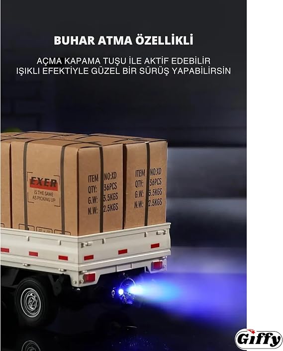 Giffy/Uzaktan Kumandalı RC Kamyonet,Yük Taşıma Aracı,Sesli,Işıklı,Şarjlı,(Pil Hediyeli),2.4 Ghz Araç, Koli Taşıyabilen Nakliye Kamyoneti (Yeşil)