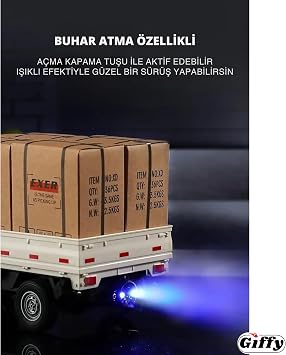 Giffy/Uzaktan Kumandalı RC Kamyonet,Yük Taşıma Aracı,Sesli,Işıklı,Şarjlı,(Pil Hediyeli),2.4 Ghz Araç, Koli Taşıyabilen Nakliye Kamyoneti (Yeşil)