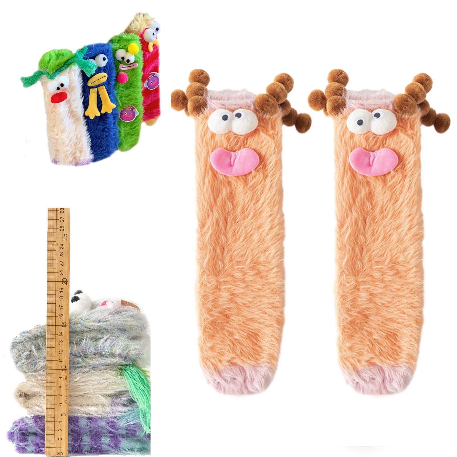 Cartoon Monster Socks Coral Velvet Three-Dimensional Quirky Socks for Women