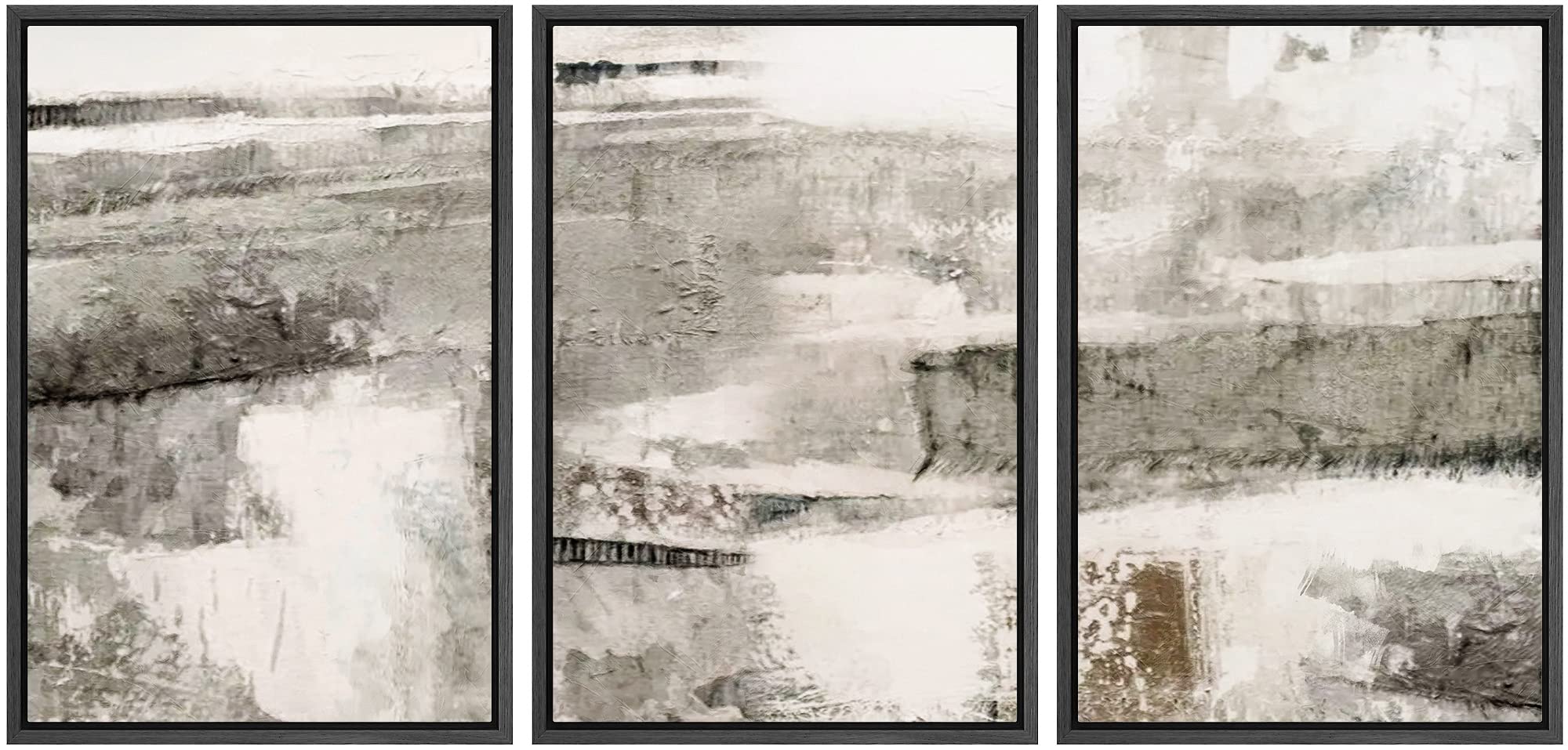 wall26 Framed Canvas Print Wall Art Set Minimal Black Gray Paint Landscape Abstract Shapes Illustrations Modern Art Decorative Multicolor Chic for