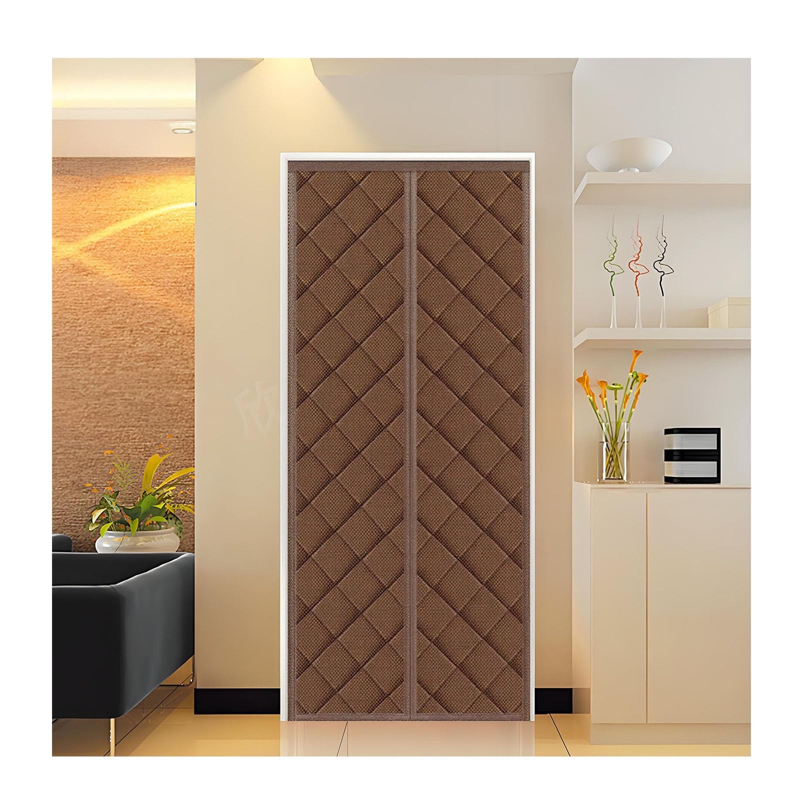 Thermal Insulated Door Curtain Cover 80 85 90 95 110 120 130 140 150 160 cm Thicken Windproof Magnetic Insulated Thermal Door Curtain Waterproof for Kitchen(Brown,80cm x 210cm)