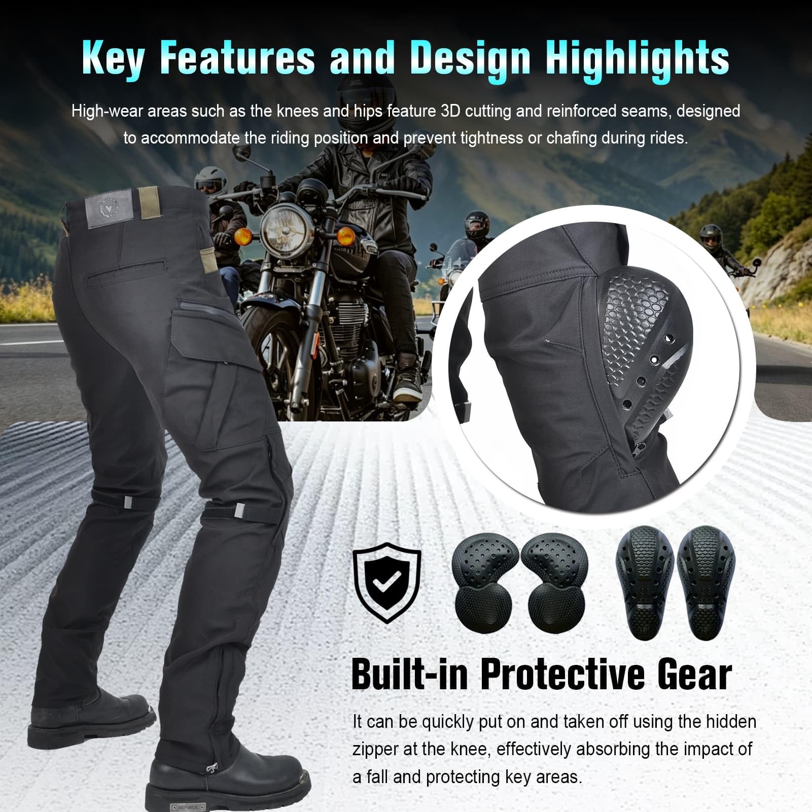 Herren-Motorradhose Mit CE-Protektoren. Höhenverstellbar Und Fixierbar, Wasserdicht, Winddicht Und Atmungsaktiv, Mit Protektoren Und Bund