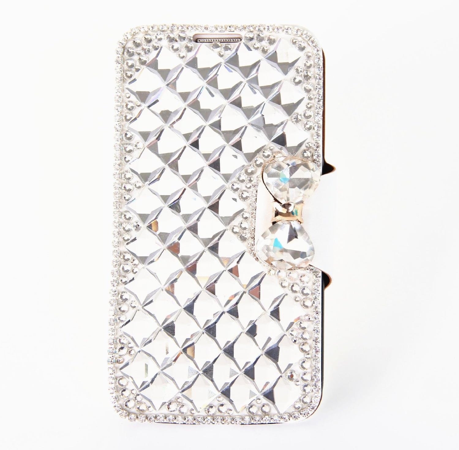 Vandot 1X For Smartphone Huawei Ascend G520 G525 Diamond Rhinestone Bling Leather Case Flip Case Wallet Case Cover Glitter Book ID Card Case with Bow Tie Bow - White