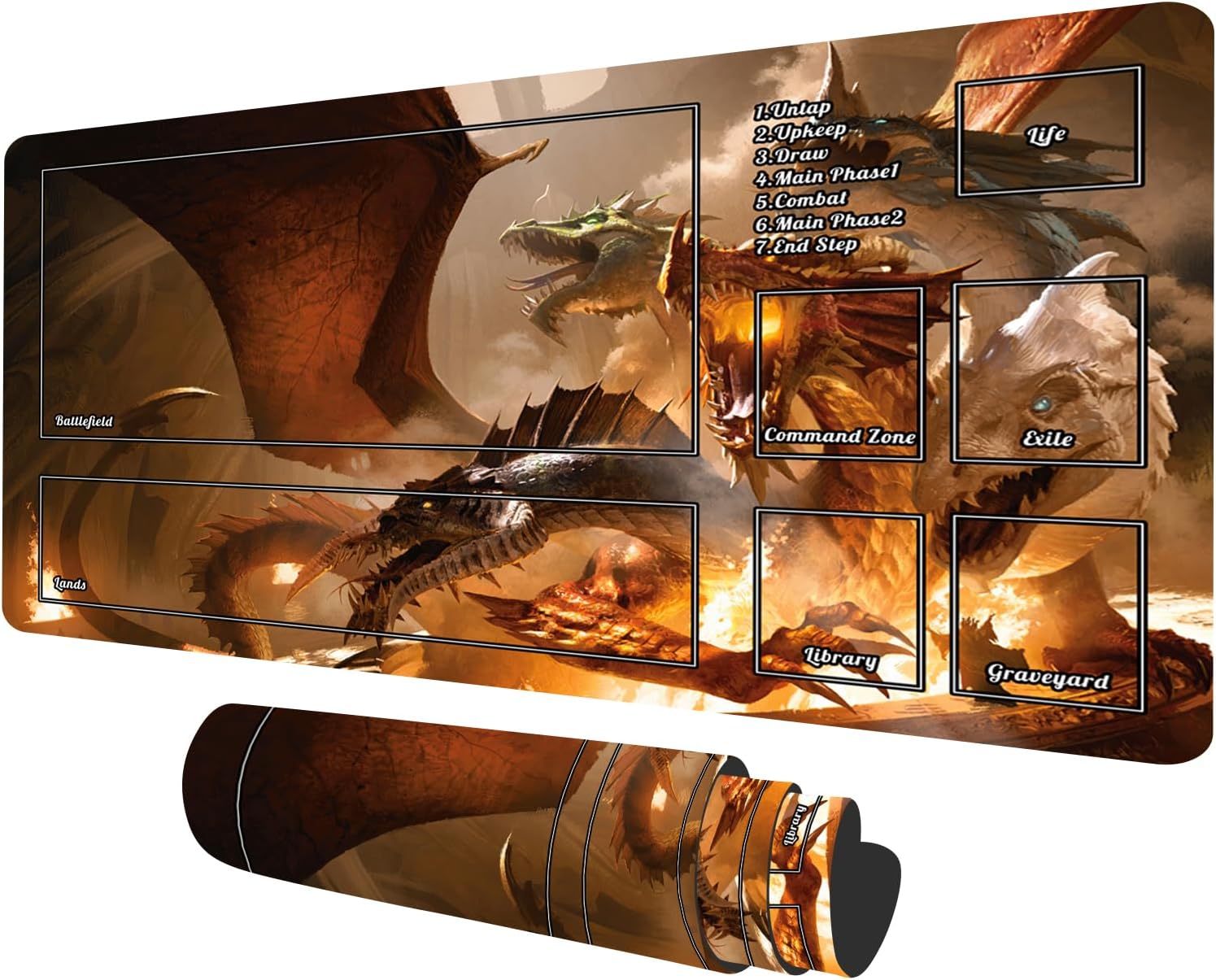 MTG Playmat with Zones, Dragon Playmat TCG for MTG DTCG CCG