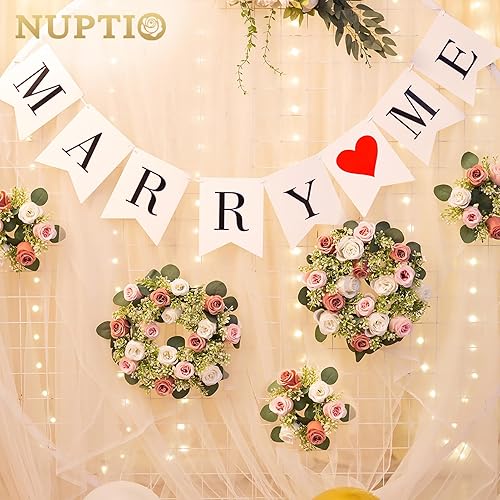 Miniatura 7 de NUPTIO Anillos de vela de flores artificiales 2 piezas de 14 pulgadas de diámetro grandes rosas polvorientas y rosas falsas blancas coronas de boda