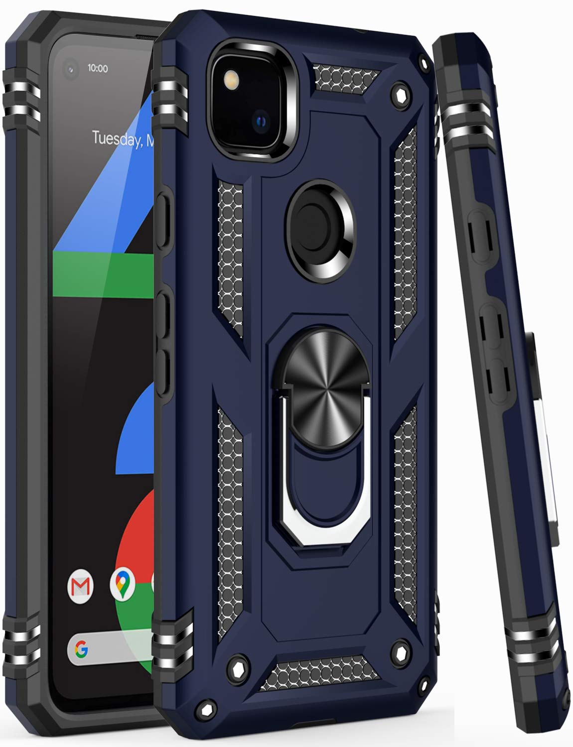 LUMARKE Custodia Protettiva Per Google Pixel 4A + 2 Pellicole Vetro: Anti-Caduta Militare Con Anello Magnetico E Supporto Auto - 6