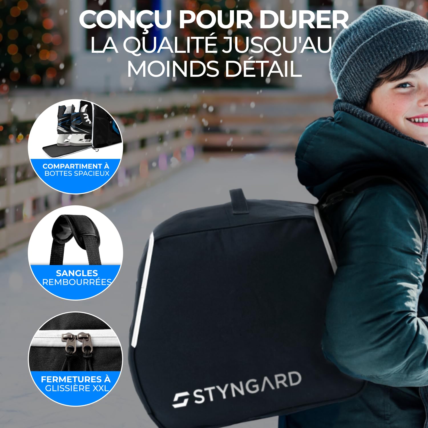 STYNGARD Sac à Patin pour Femmes et Hommes - Sac à roulettes pour Patins à Glace et Rollers Sac en matériau Robuste - Modèle Ottawa