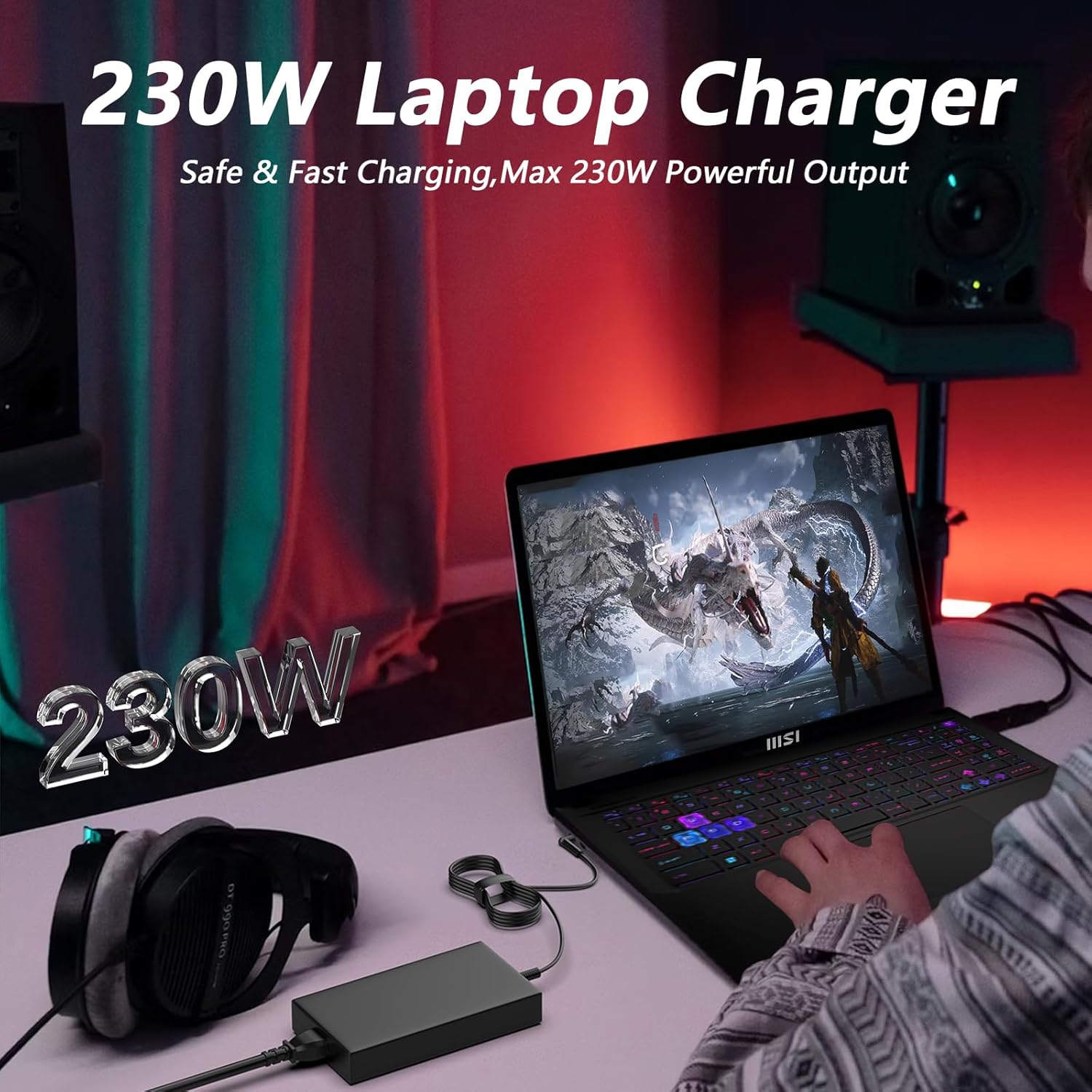 230W 200W AC Charger Compatible with MSI Katana A15 A17 GF66 GF76 Pulse GL66 GL76 Gaming Laptop, 4.5×3.0mm Power Adapter Replacement (Non-OEM)