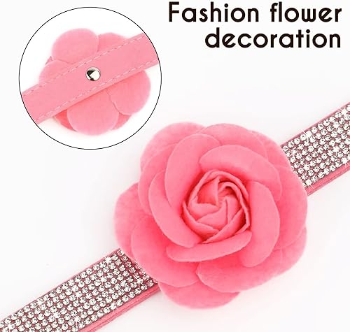 Miniatura 2 de Beirui Bling - Juego de collar y correa para perro con diamantes de imitación, collares de piel de ante suave y brillante para perros con flores,