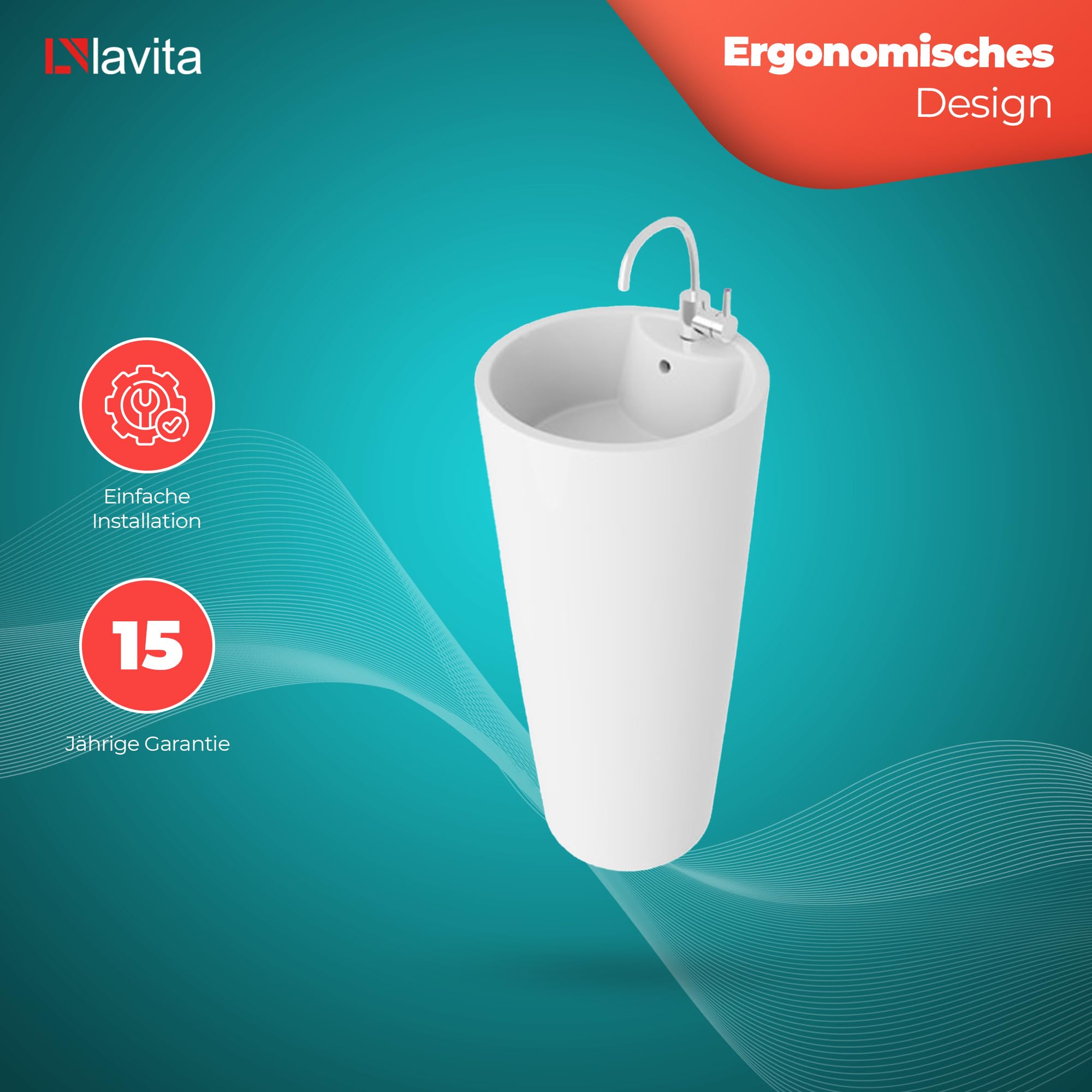 Lavita Uvas Lavabo independiente redondo 83,5x40x40 cm Blanco brillante con rebosadero