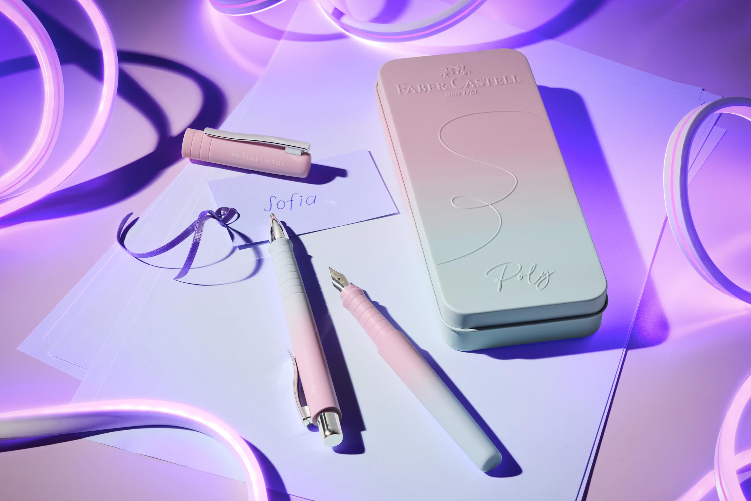 Faber-Castell 241054 – Juego de escritura Poly Pen con bolígrafo XB y pluma M, set regalo blushing sky