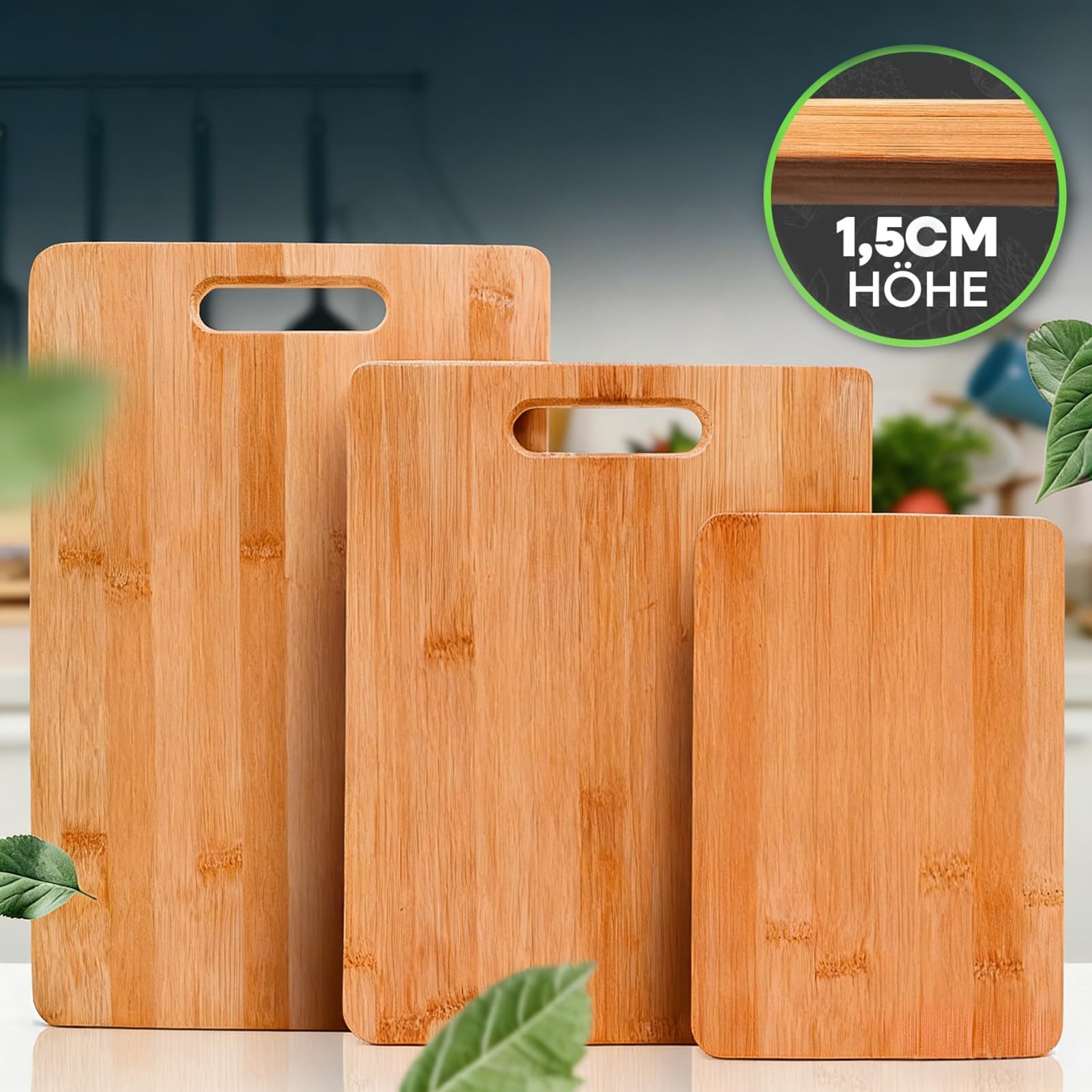 Tavola da taglio in legno 3PCS, Tavola da taglio a prova di bambù a prova di scivolo, Grado alimentare doppio lato, Tavoli da taglio a tappeto per carne, verdure