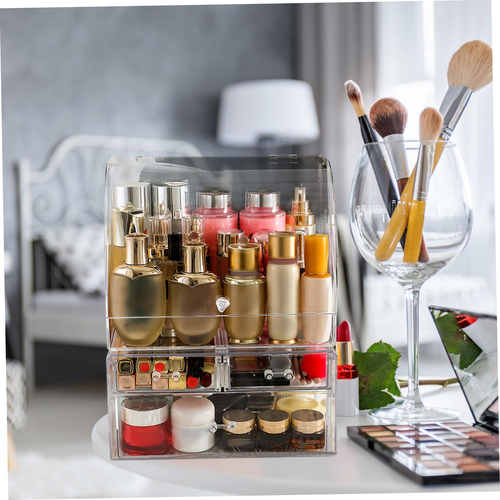Caja de Almacenamiento de Cosméticos de Acrílico Transparente Caja para Guardar Pintalabios y Maquillaje Organizar Productos Escritorio o Baño