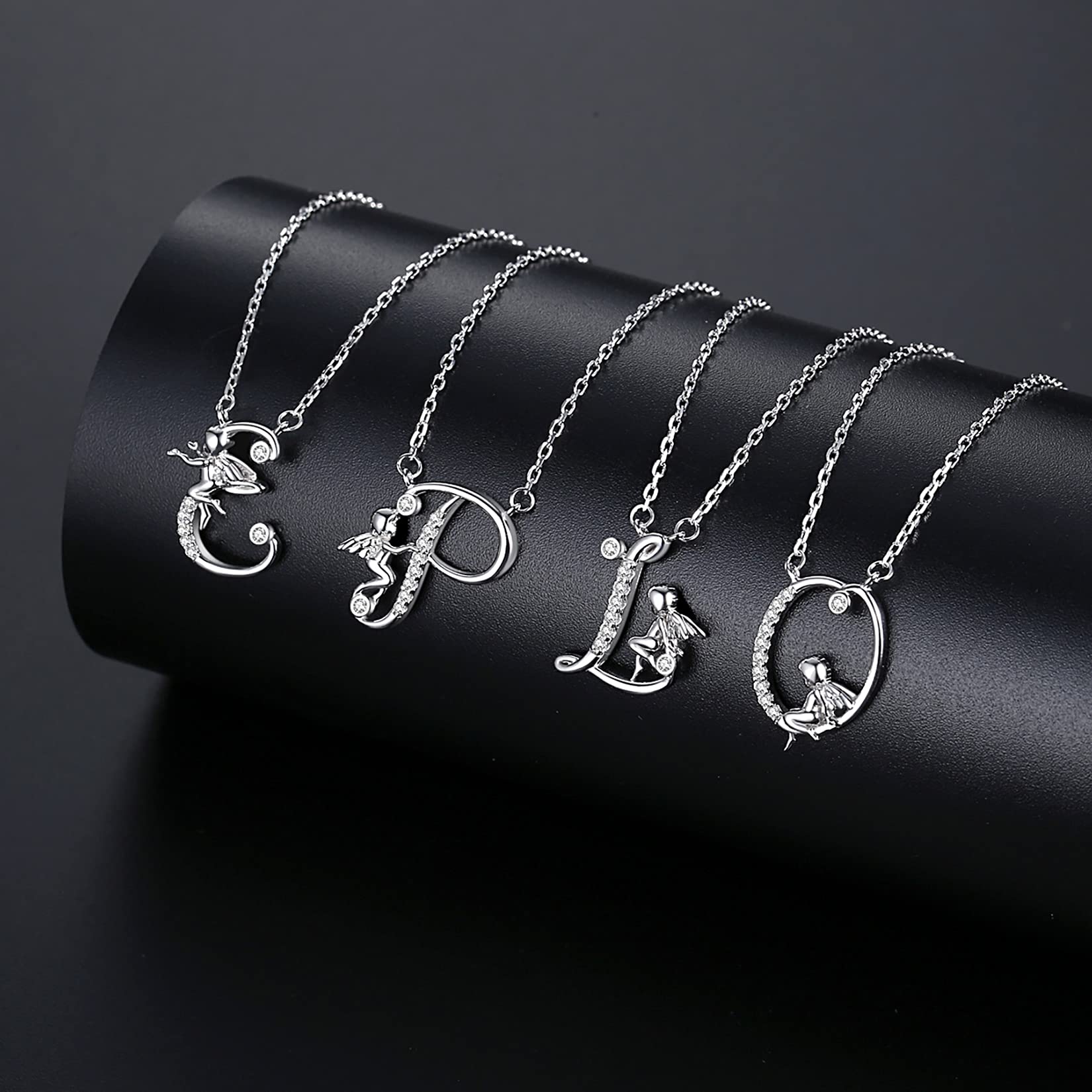 VIKI LYNN Collar con inicial para mujer, plata de ley 925, 26 letras del alfabeto y collar de ángel, 42 cm, Zirconia cúbica Plata de ley 925 chapada en oro de 18 quilates Circonita cúbica, Circonita