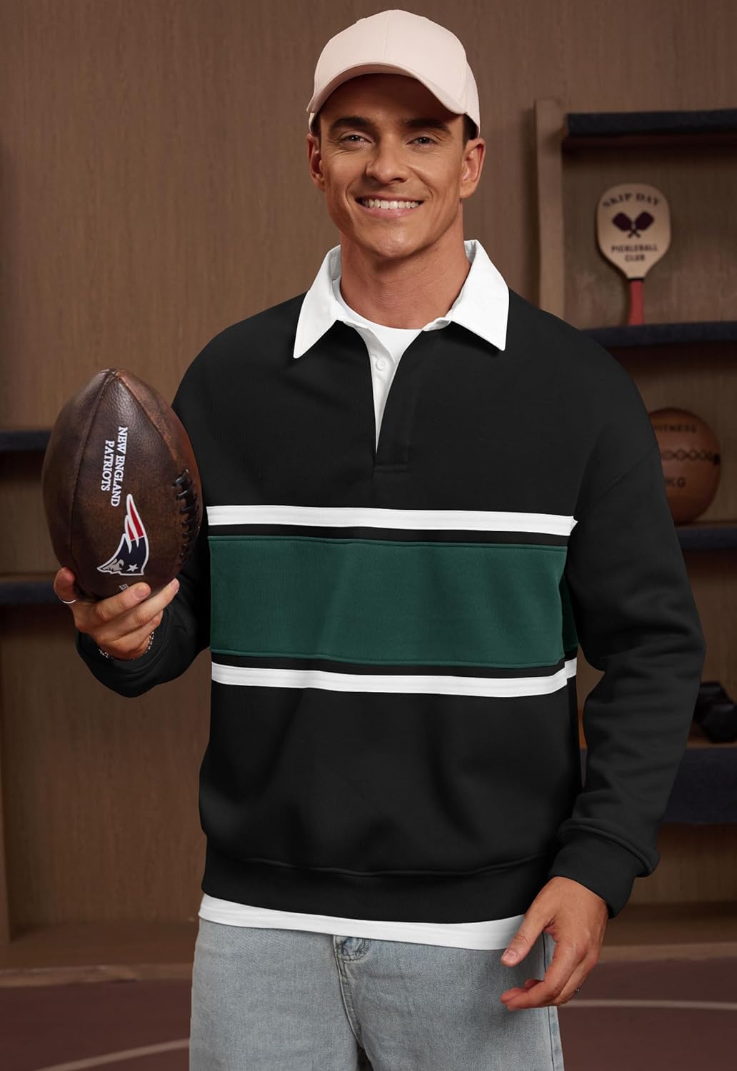 Men Fleece-Lined Rugby Shirts Heavyweight Color Block Long Sleeve Sweatshirt(S-2XL) - Image 3