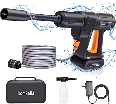 KomBella Ak l  Bas n l  Y kama Makinesi, 462PSI Bas n l  Y kama Tabancas , 1.1GPM, 24V  arj Edilebilir 2.0Ah Pil, Y ksek Bas n l  Elektrikli Y kama, Temizleme ve Sulama i in 2 De i tirilebilir Nozul