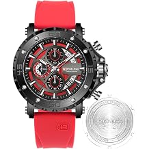 Men's Watch Sports Waterproof Chronograph Silicone Strap Wrist Watch Red Big Face Luxury Business Analog Quartz Wrist Watch Black Red Outdoor Sports Black Red Outdoor Sports Black Red Outdoor
