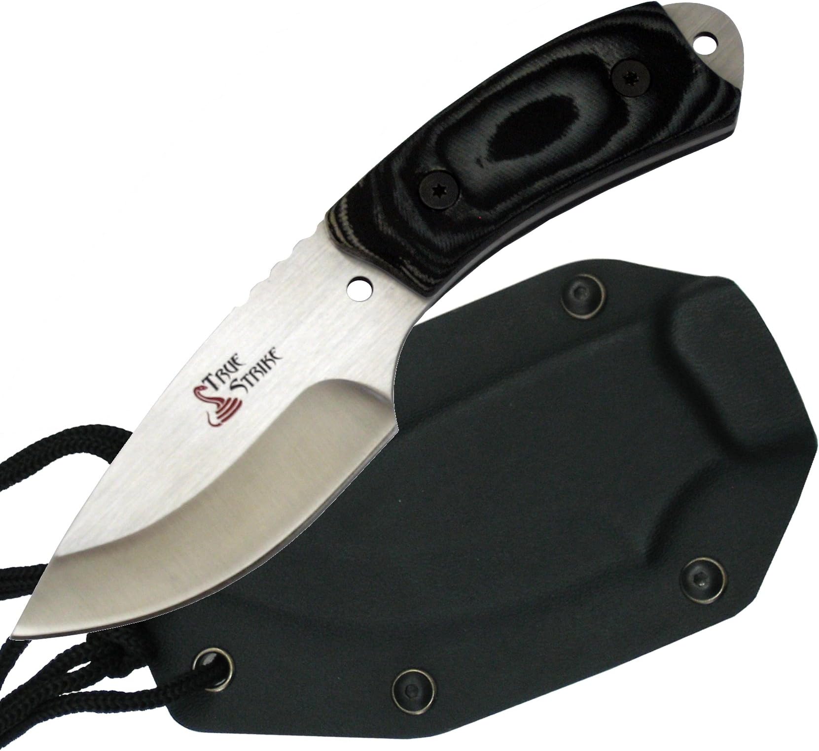 Fixed Blade Tactical Knife 7 Overall Inch Full Tang Steel, Black Micarta Handle, Kydex Sheath, True Strike TS-8035
