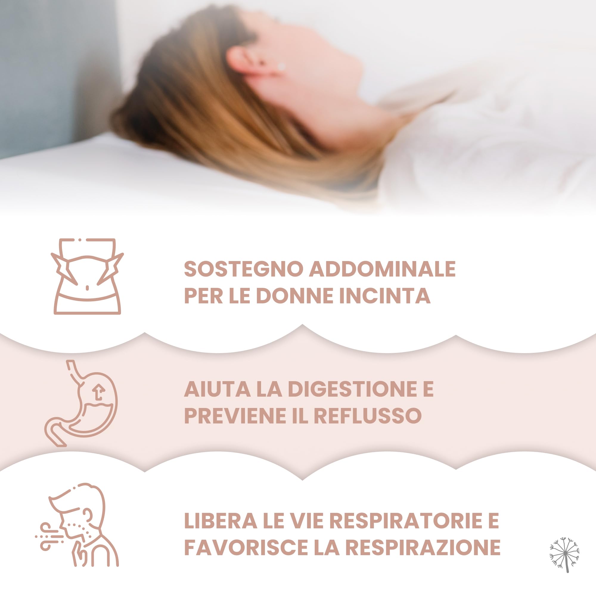MIMUSELINA Cuscino Antireflusso | Cuscino a Cuneo per Letto per Ridurre Reflusso e Disagio Digestivo | Ergonomico, Impermeabile e Traspirante | Forma Semicircolare 35x28x6 cm