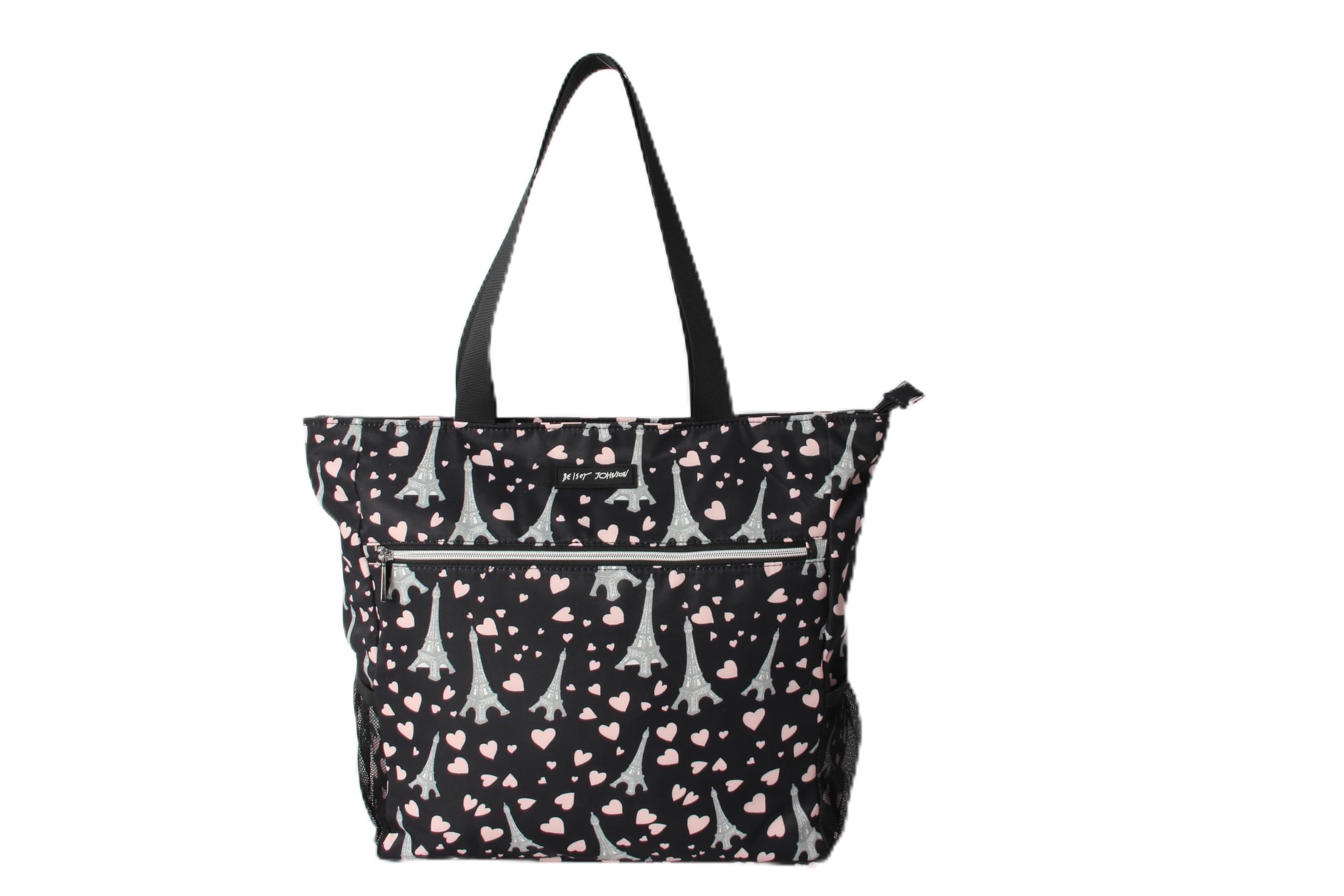 Betsey Johnson15.6 Inch Zipper Beach Tote Bag Lightweight Large Durable Polyester with Mesh Side Pockets for Gym Work