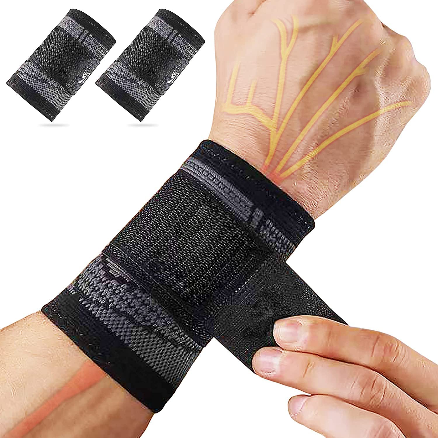 Wrist Brace Wrist Wraps Compression Wrist Strap, Wrist Support for Work Fitness Weightlifting Sprains Tendonitis, Carpal Tunnel Arthritis, Pain Relief, Adjustable Wristbands 2 PACK (Medium)