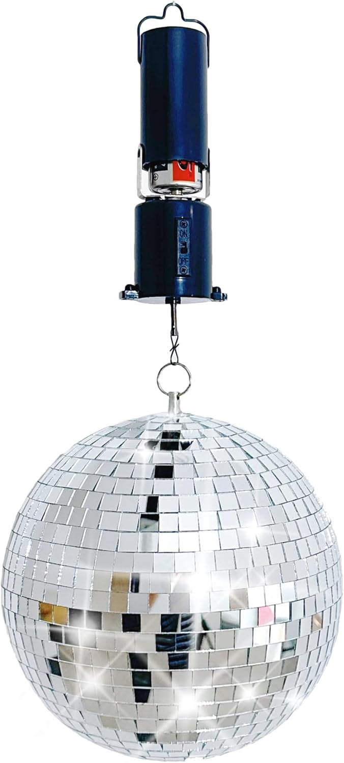 8" Disco Ball with Motor(DC Battery), Rotating Real Glass Hanging Mirror Disco Ball Spinning Kit for Home Decor, DJ Club, Theme Party Atomosphere