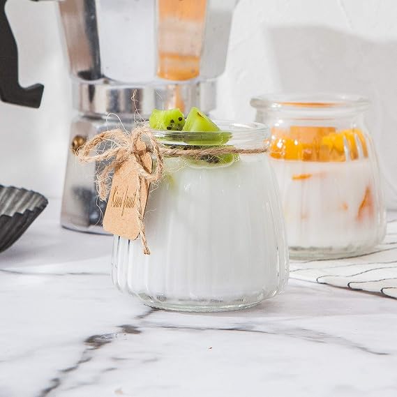 Small Yogurt Jars, 4 oz Clear Glass Jars With Lids,Glass Yogurt Container With Caps(PE),Replacement Pudding Jar,Clear Containers For Milk,Ramekin,Jams,Jelly,Mousse 40 Pack