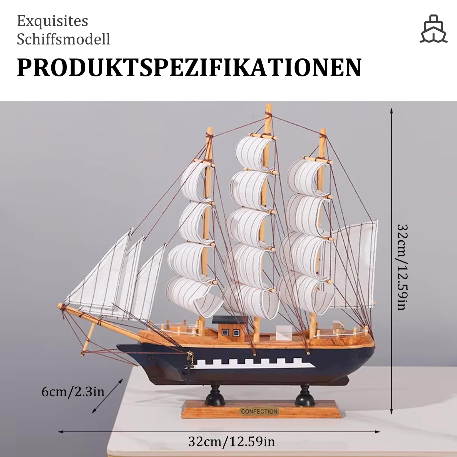 Syfunlv Bois Nautique Maquette De Voilier, Modèle de bateau à voile en bois, Voilier en Boi Decoration, 32x6x32 cm, Fait à la main, pour Accessoires Photo et Décoration d'intérieur, Style Nordique