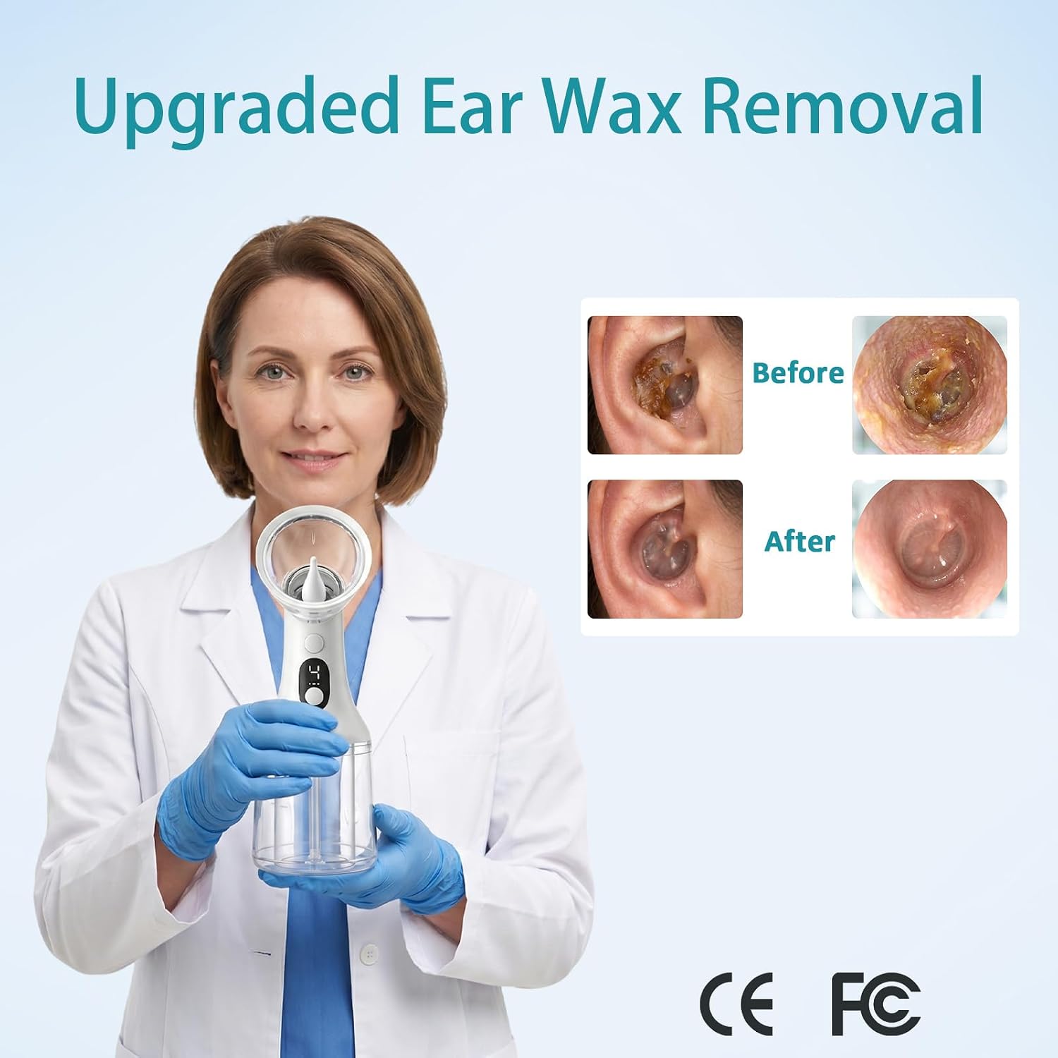 Waxy Ear Cleaner, The Waxy Ear Wax Removal Kit with 4 Pressure Modes & LED Display, Fective & Safe Gentle Ear Cleaner Irrigation Flushing System, USB Rechargeable (White)
