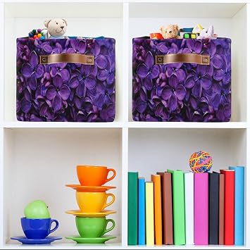 Spring Lilac Purple Floral Large Storage Basket, Foldable Storage Basket, Waterproof Coating Storage Box with Handle Storage Bag, for Home & Office, 1PCS